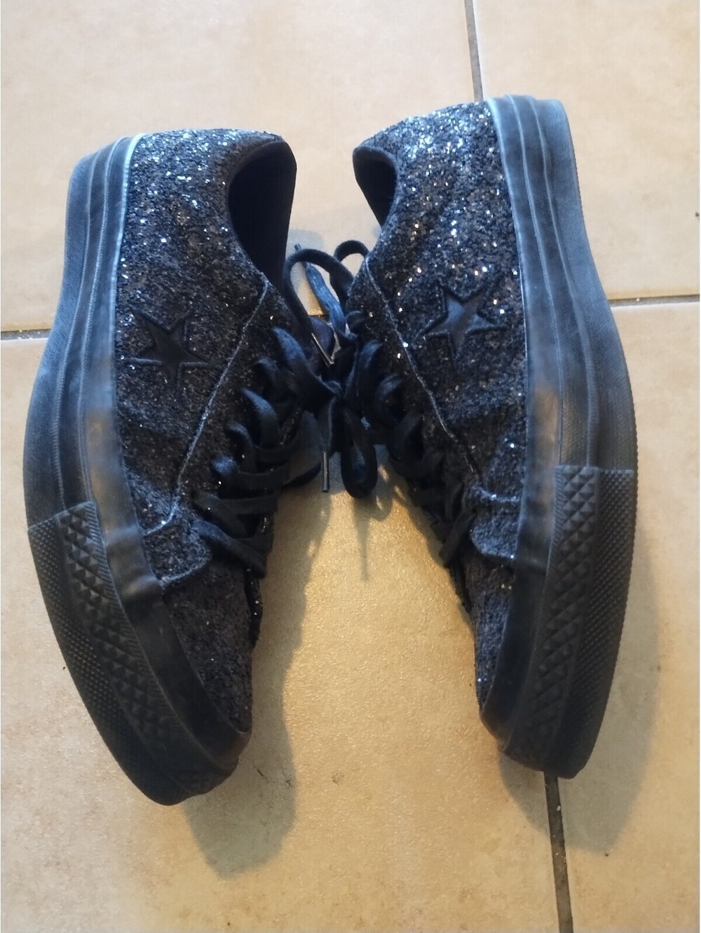 Converse Sparkle Black Glitter One Star Low Top Sneakers - Picture 4 of 6